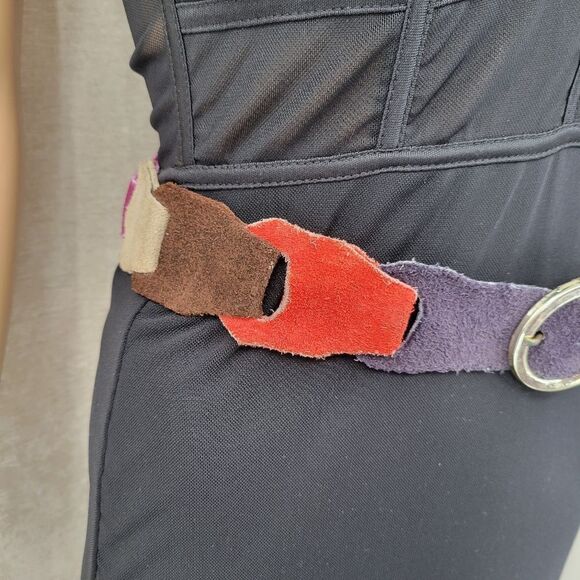 Vintage Multi Color Suede Link Belt with Silver Toned Buckle Brown Red Purple - Picture 3 of 10